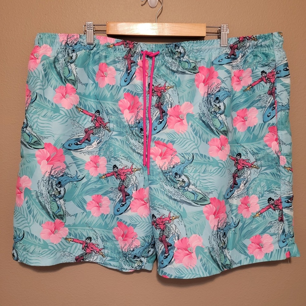 Men's Swim Trunks Sz 3XL  Batman & The Joker Surfing Tropical Waves‎